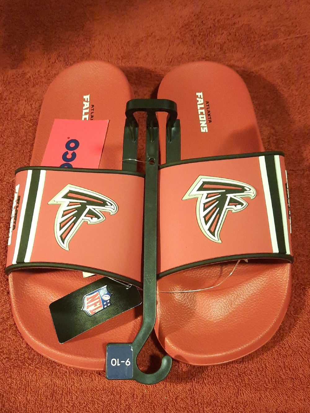 Official NFL Atlanta Falcons Red and Black Slide Sandals with Team Logo